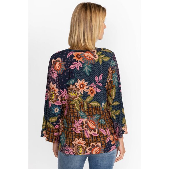 Johnny Was Plus Delfino V Neck Kimono Sleeve Tee Floral Blue Top Shirt Flower NW - Picture 8 of 8